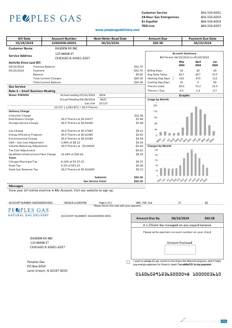 Download USA Illinois Peoples Gas business utility bill template in Word and PDF formats Photoshop template
